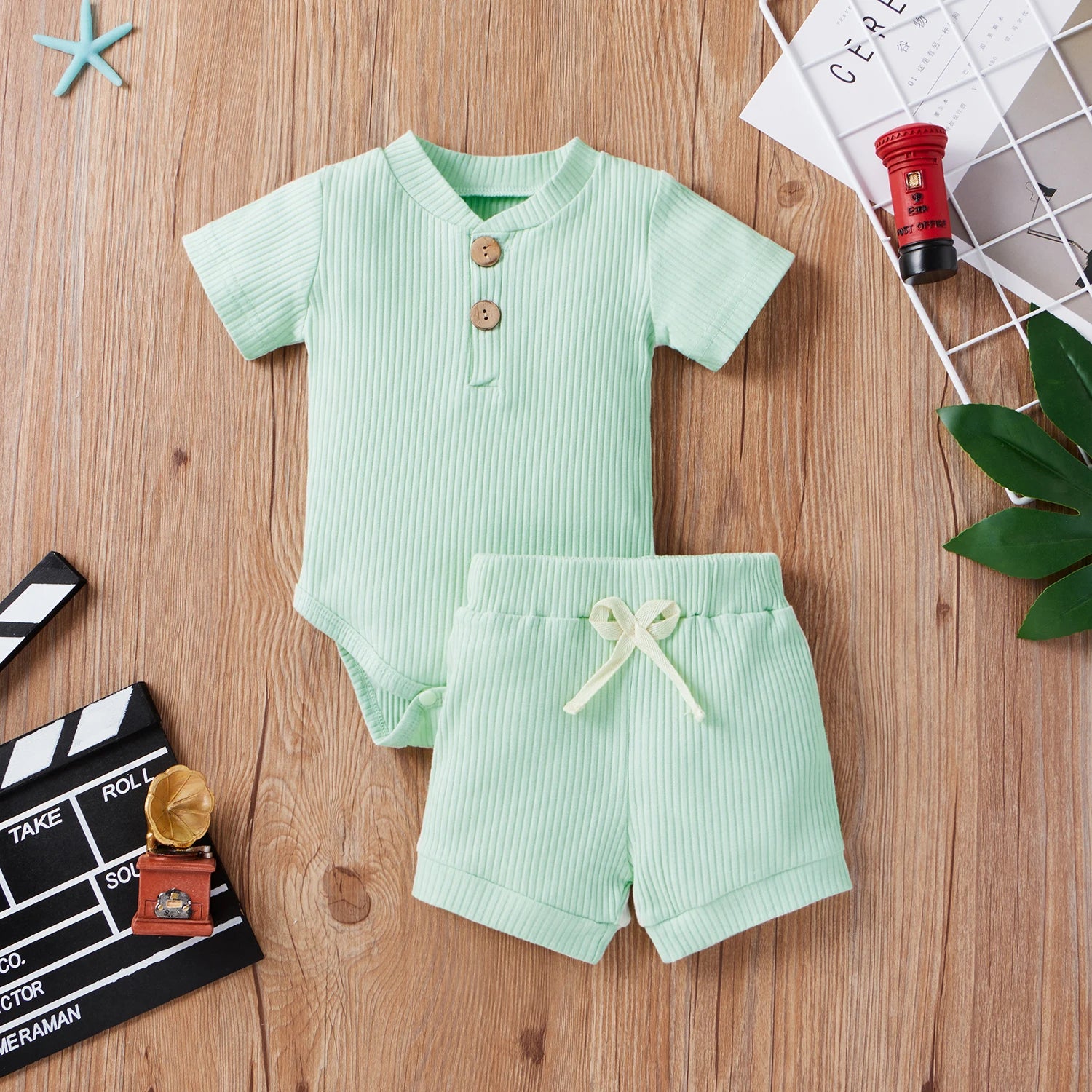 Mini Summer Button Romper Set