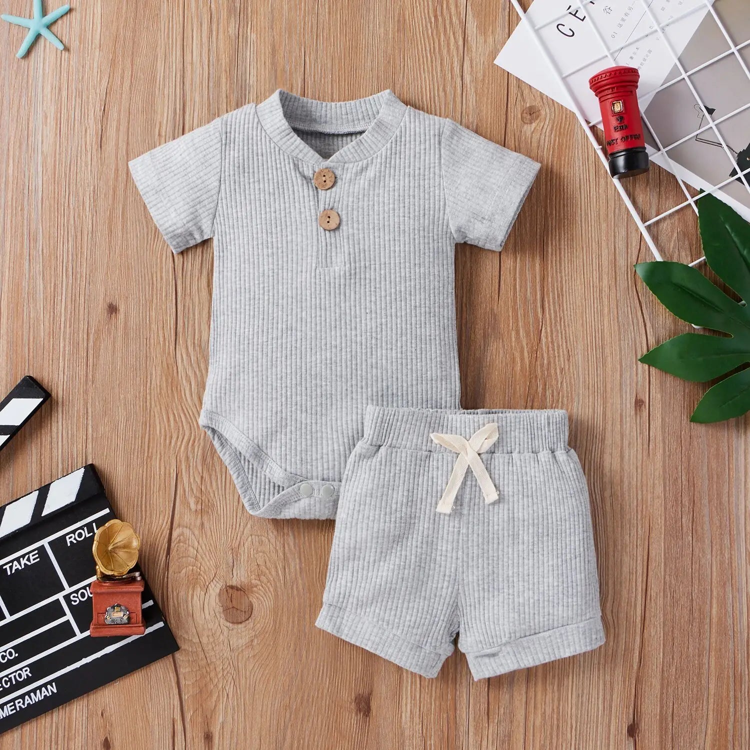 Mini Summer Button Romper Set