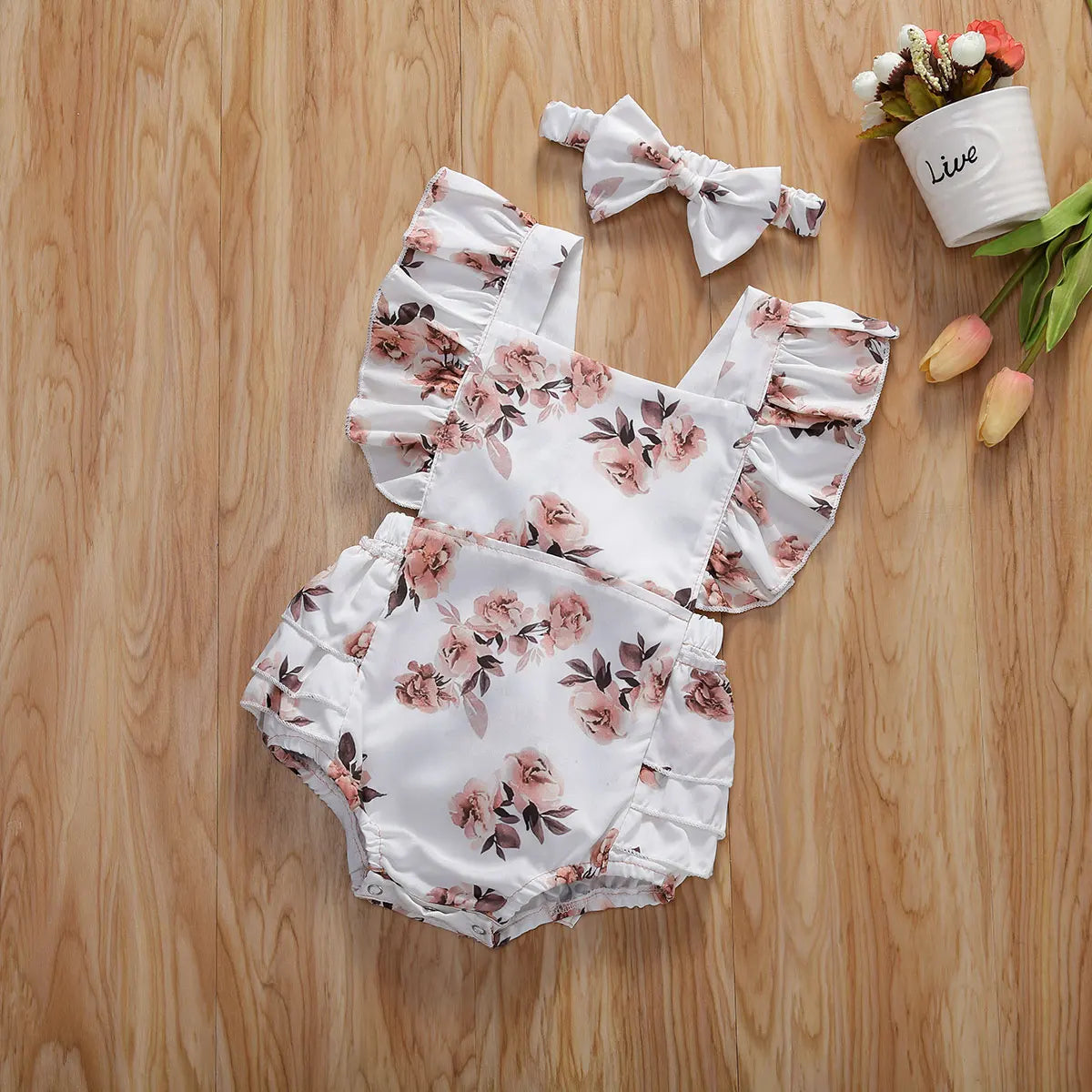 Mini Floral Ruffle Romper Set