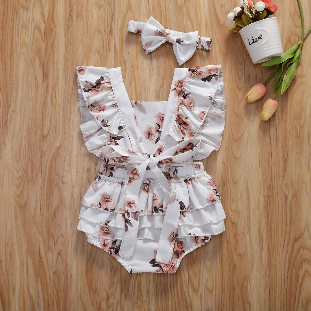 Mini Floral Ruffle Romper Set