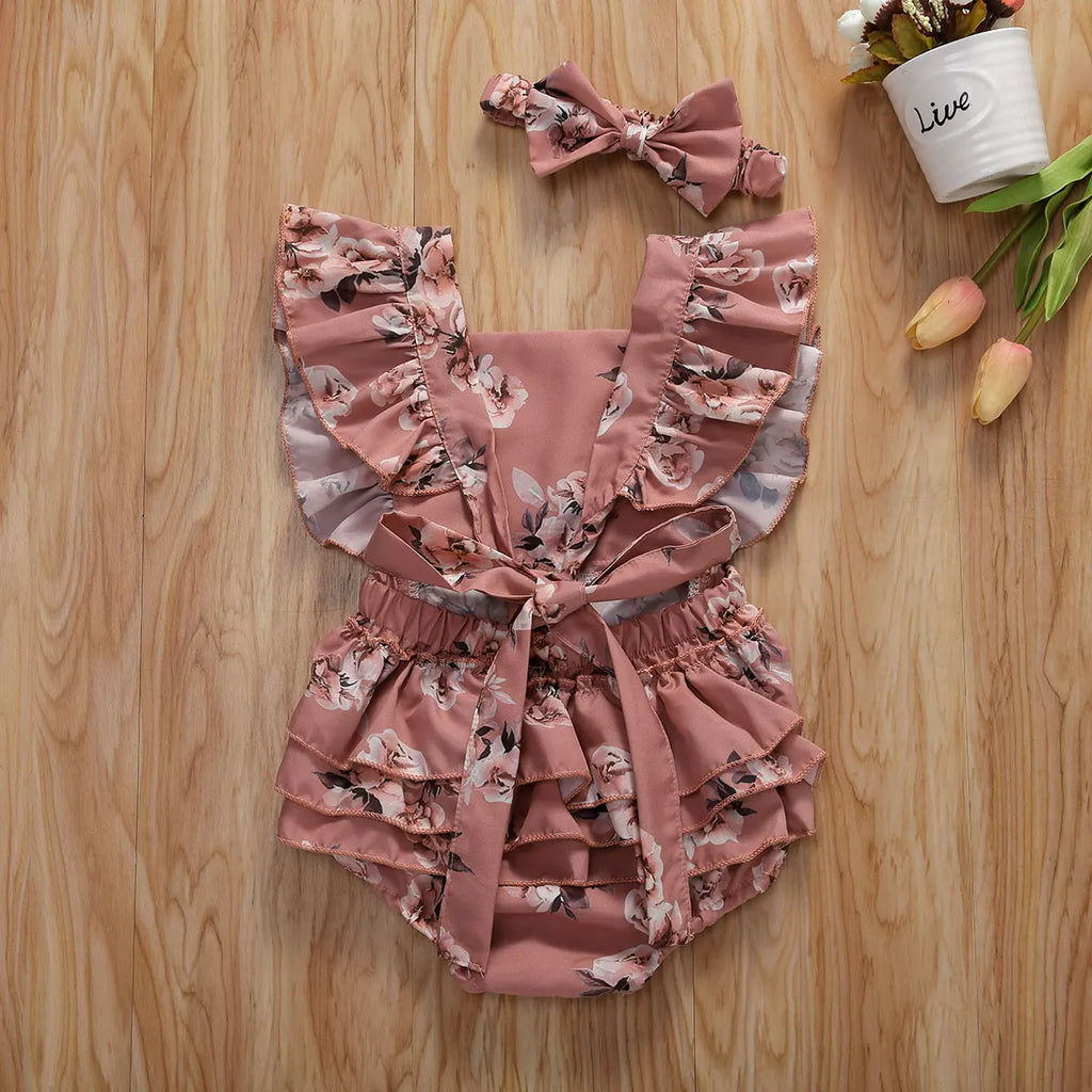 Mini Floral Ruffle Romper Set