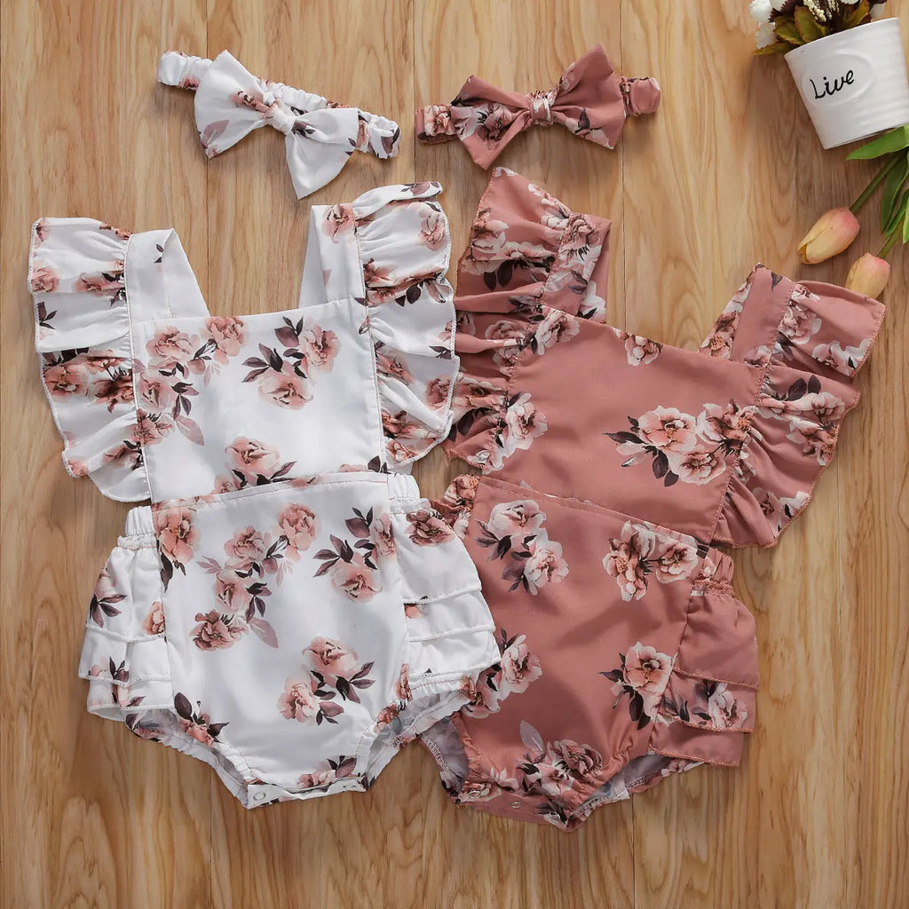Mini Floral Ruffle Romper Set