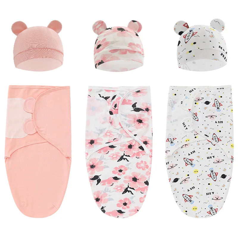 Mini Cartoon Swaddle & Hat Set