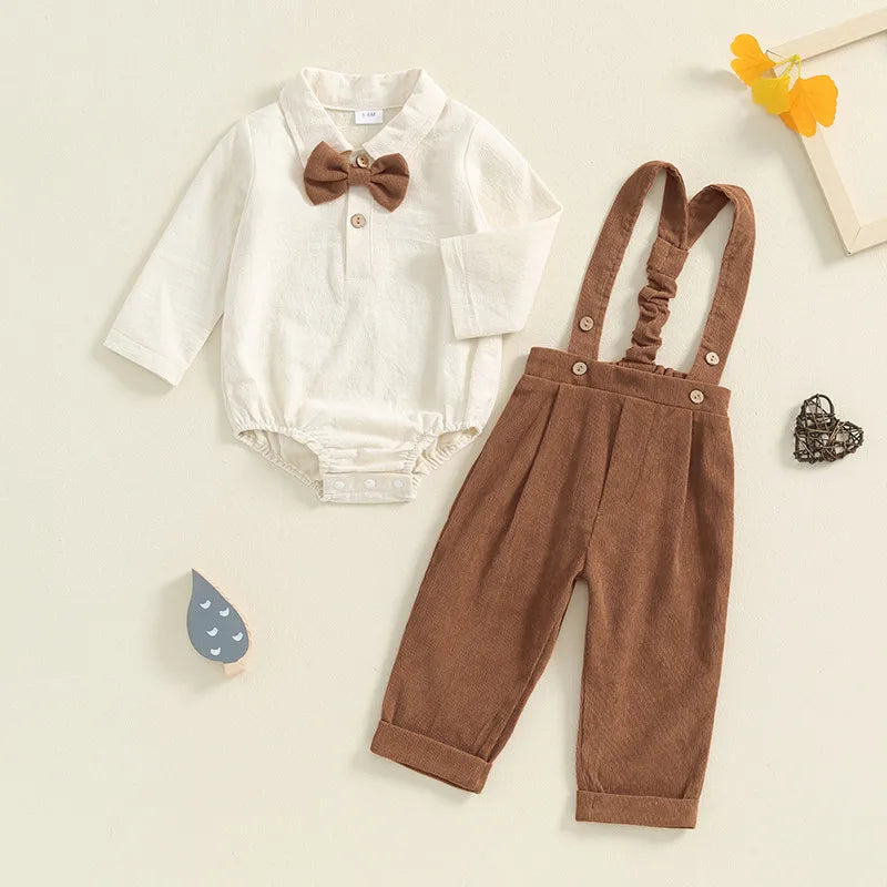 Mini Bow Tie Suspender Romper Set