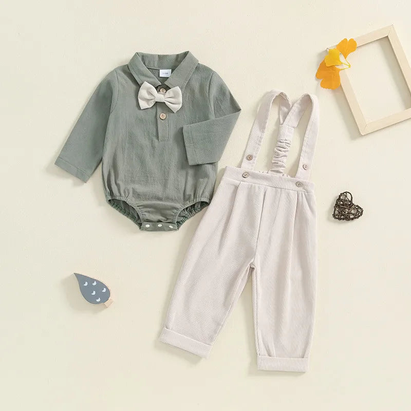 Mini Bow Tie Suspender Romper Set