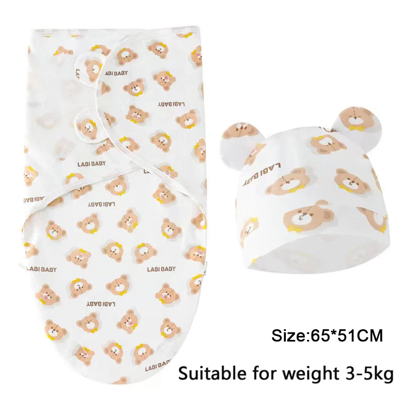 Mini Cartoon Swaddle & Hat Set