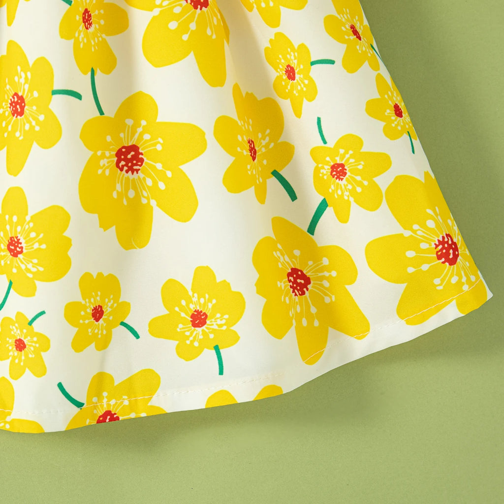 Mini Floral Bow Dress & Hat Set