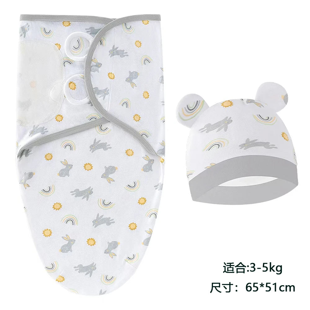 Mini Cartoon Swaddle & Hat Set