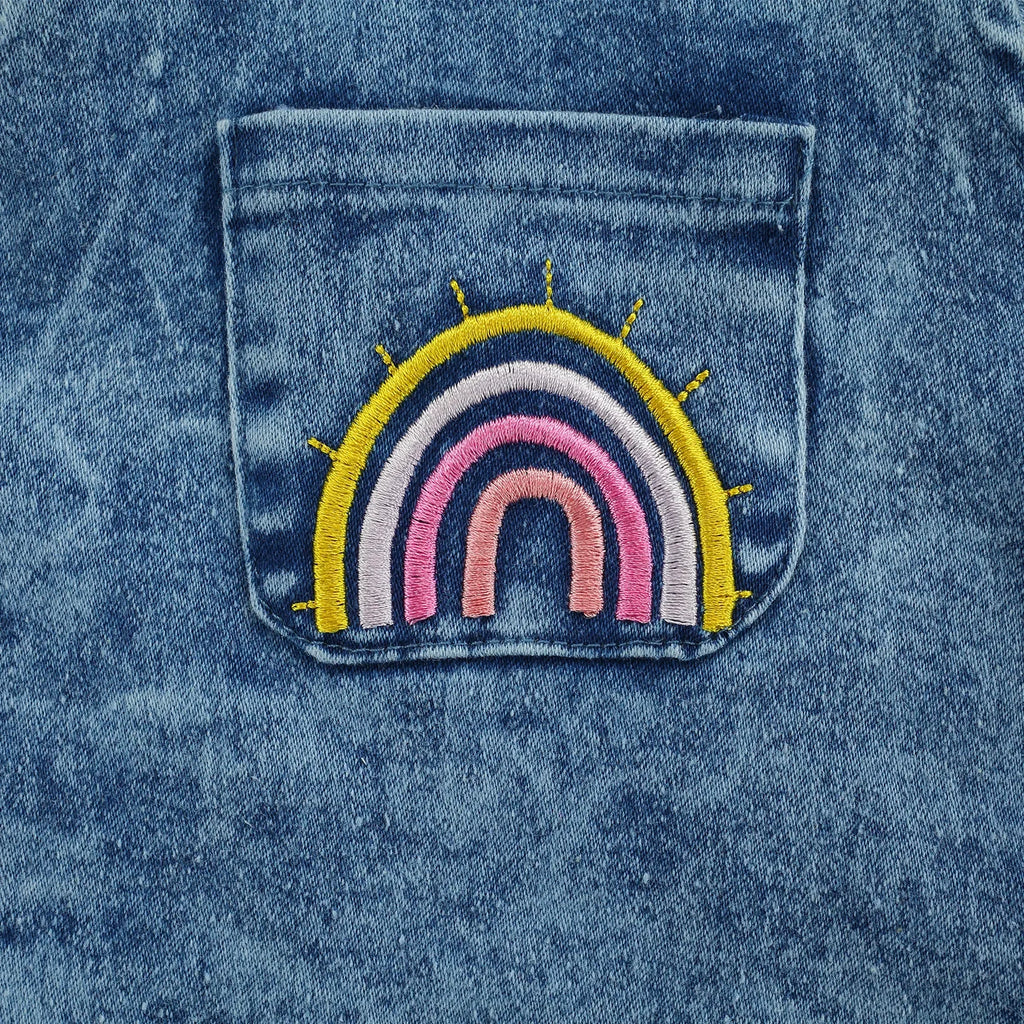 Mini Rainbow Denim Romper Set