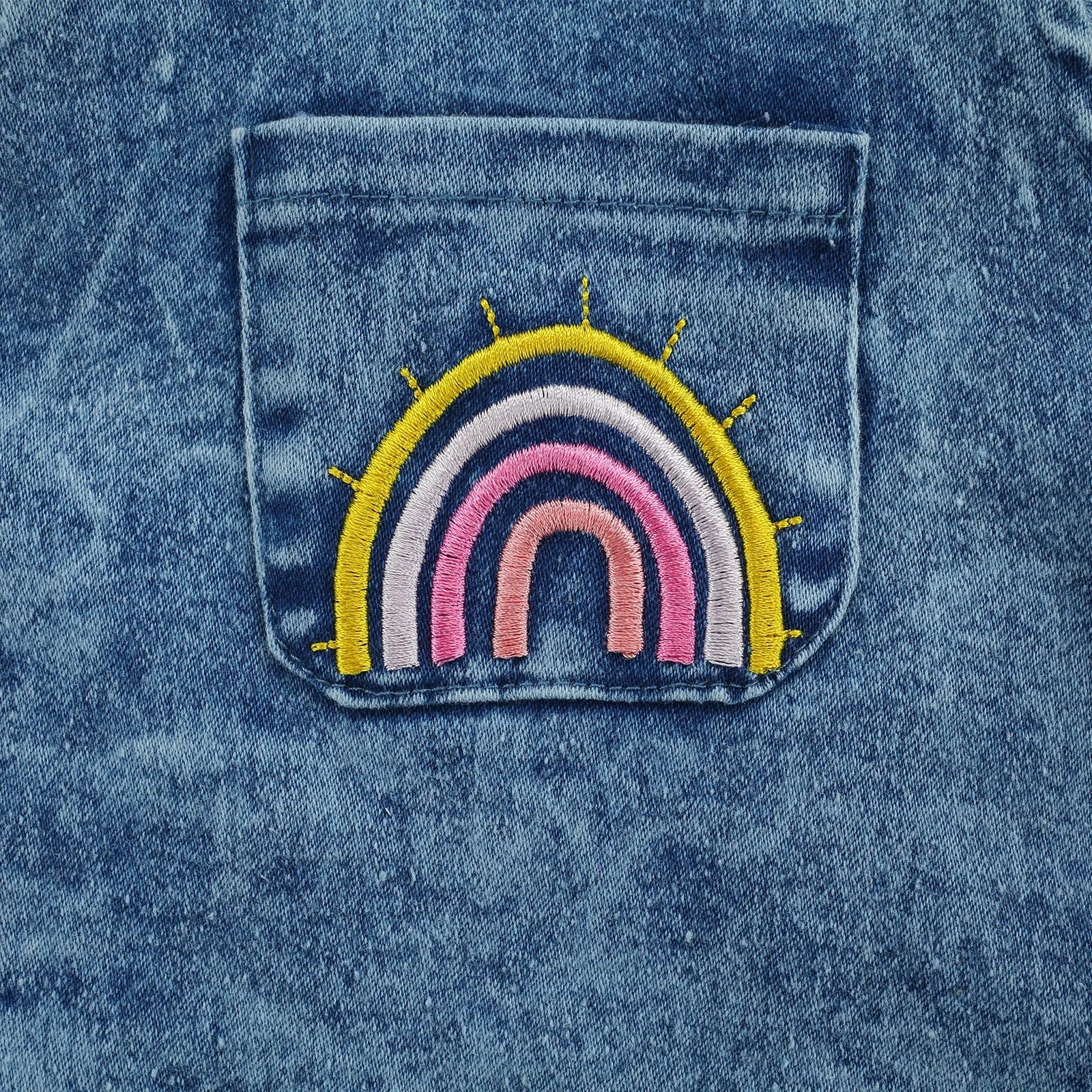Mini Rainbow Denim Romper Set