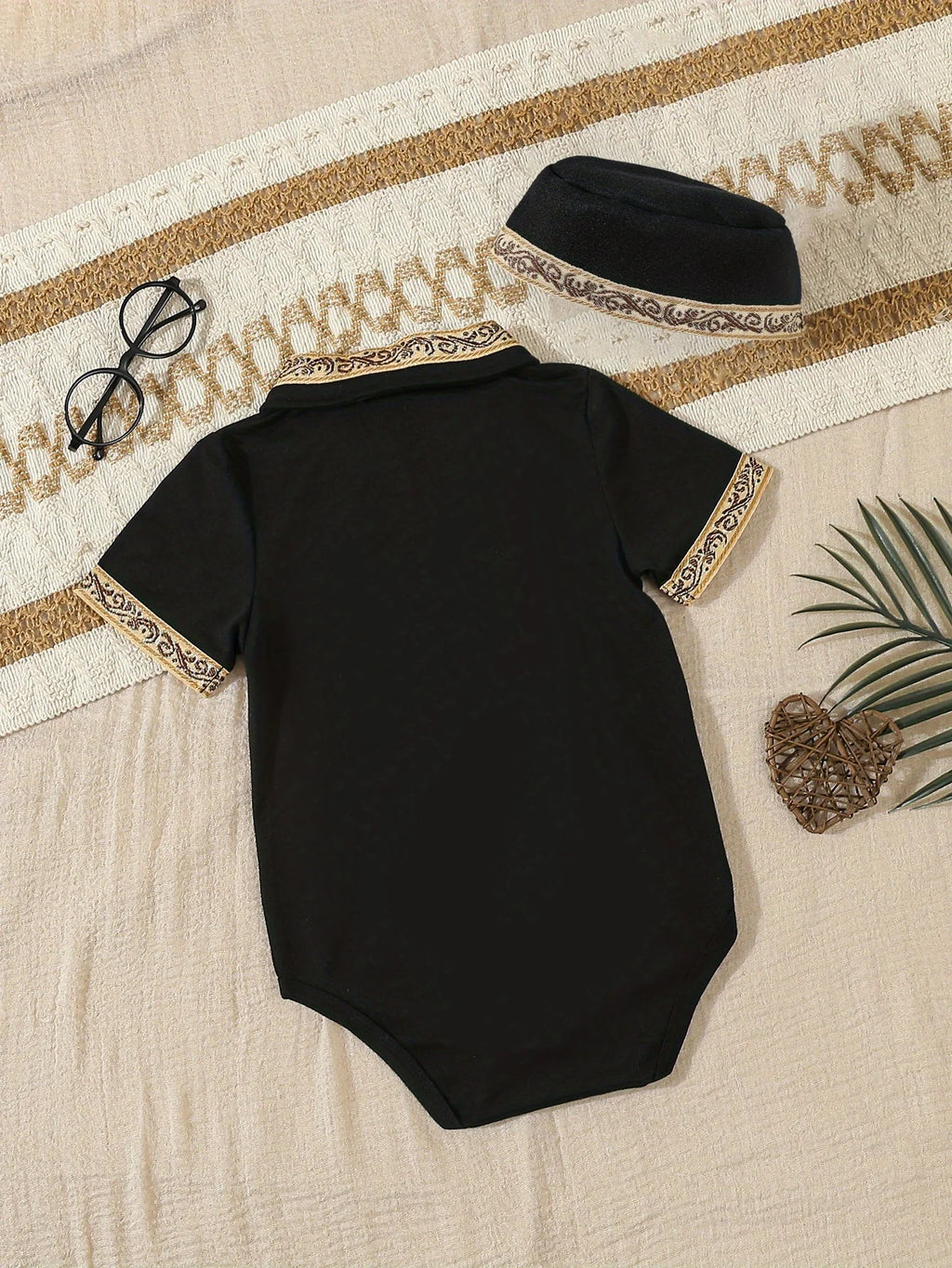 Mini Ethnic Suspender Romper Set