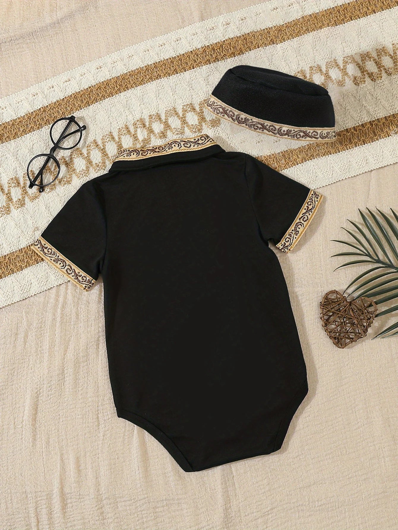 Mini Ethnic Suspender Romper Set