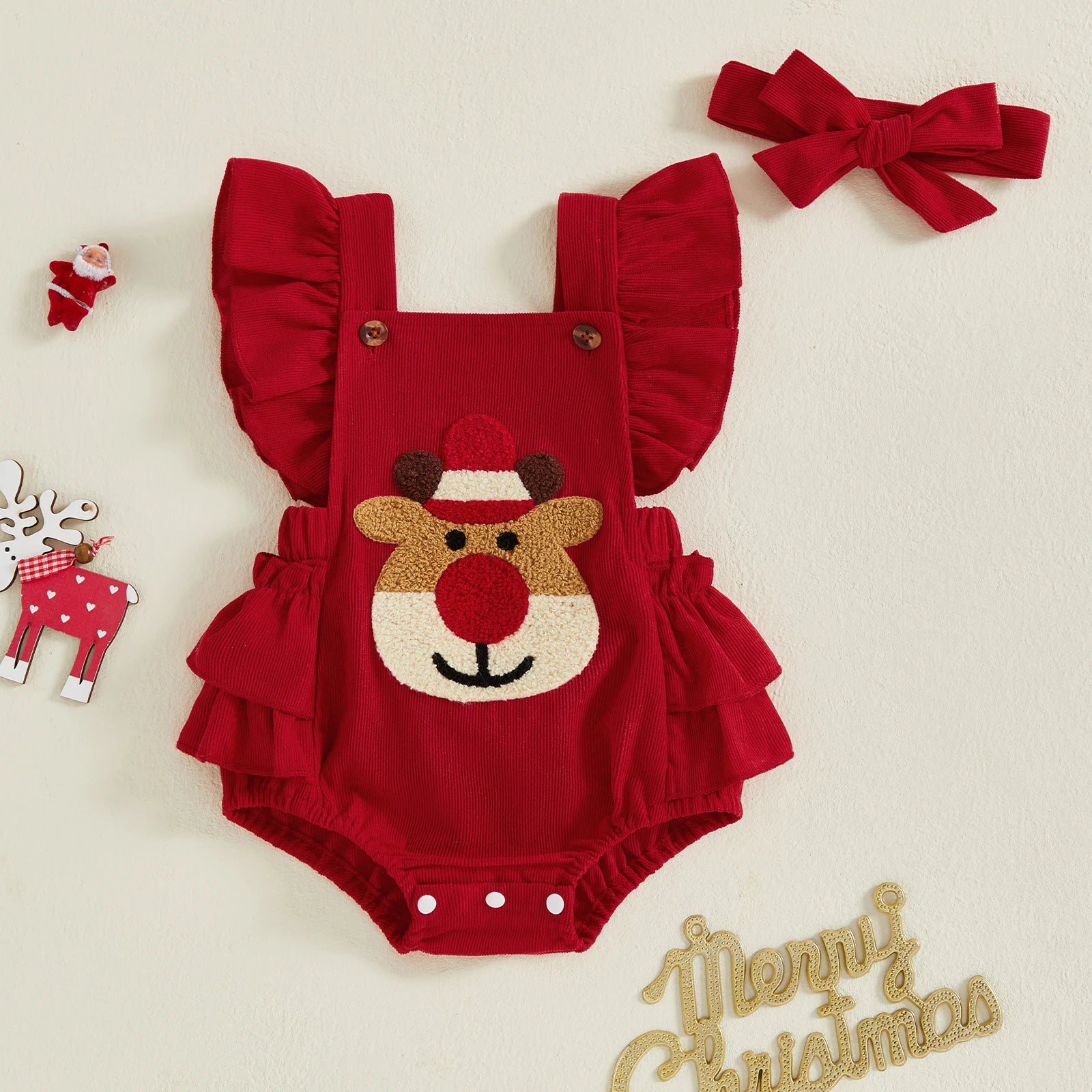 Mini Elk Christmas Romper Set