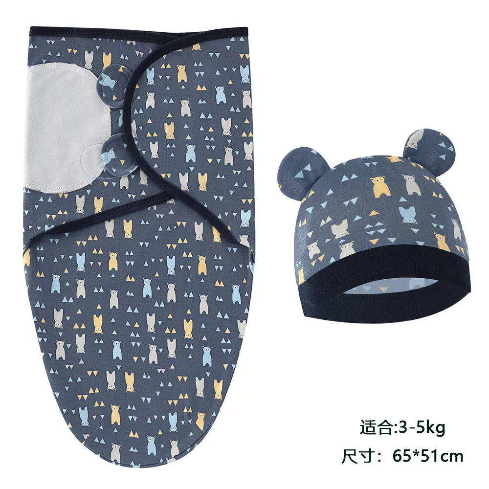 Mini Cartoon Swaddle & Hat Set