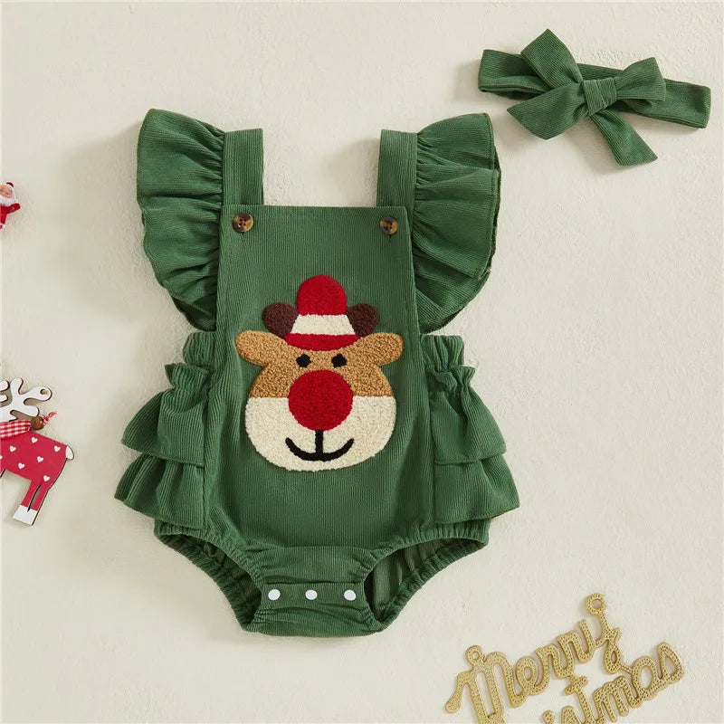 Mini Elk Christmas Romper Set