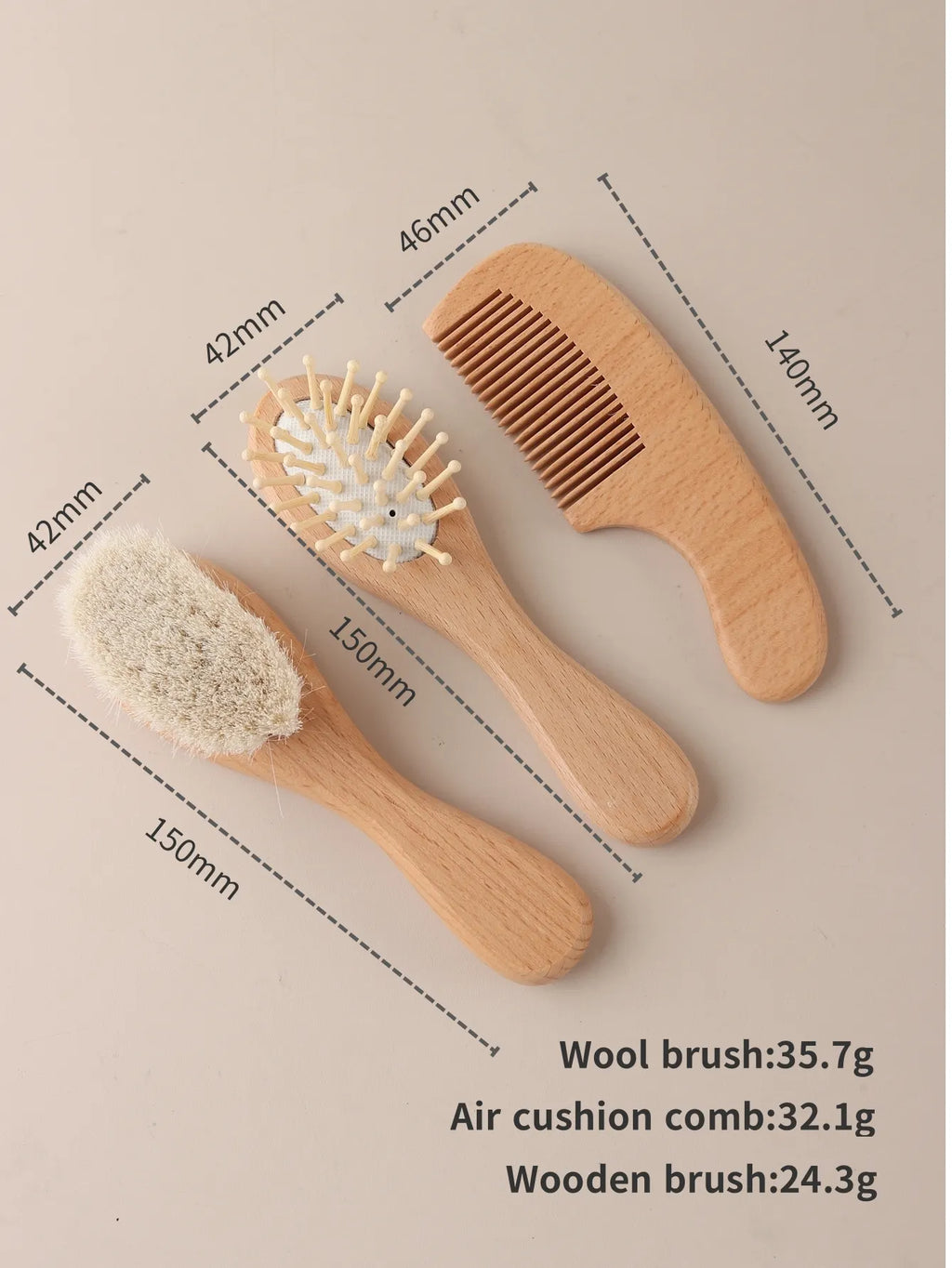 Mini Baby Brush Set – 3pcs Natural Wood