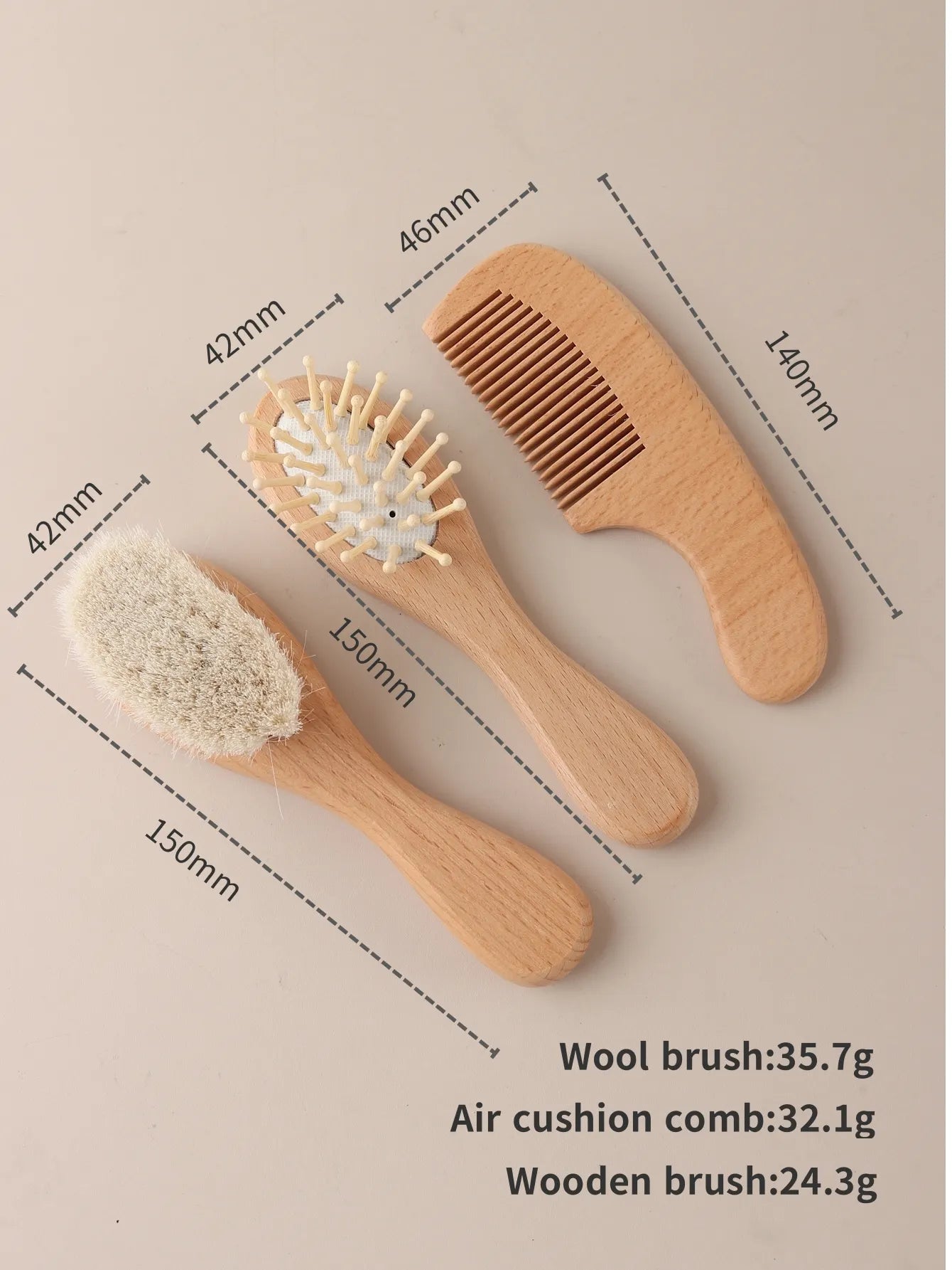 Mini Baby Brush Set – 3pcs Natural Wood