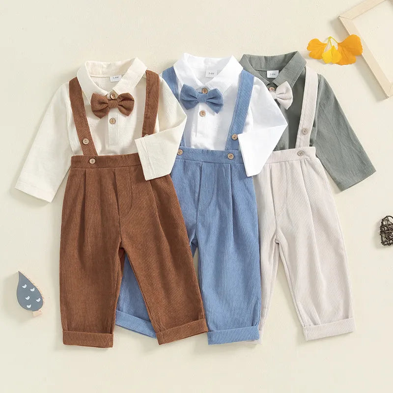 Mini Bow Tie Suspender Romper Set