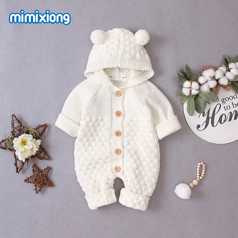 Mini Bear Knit Hooded Romper