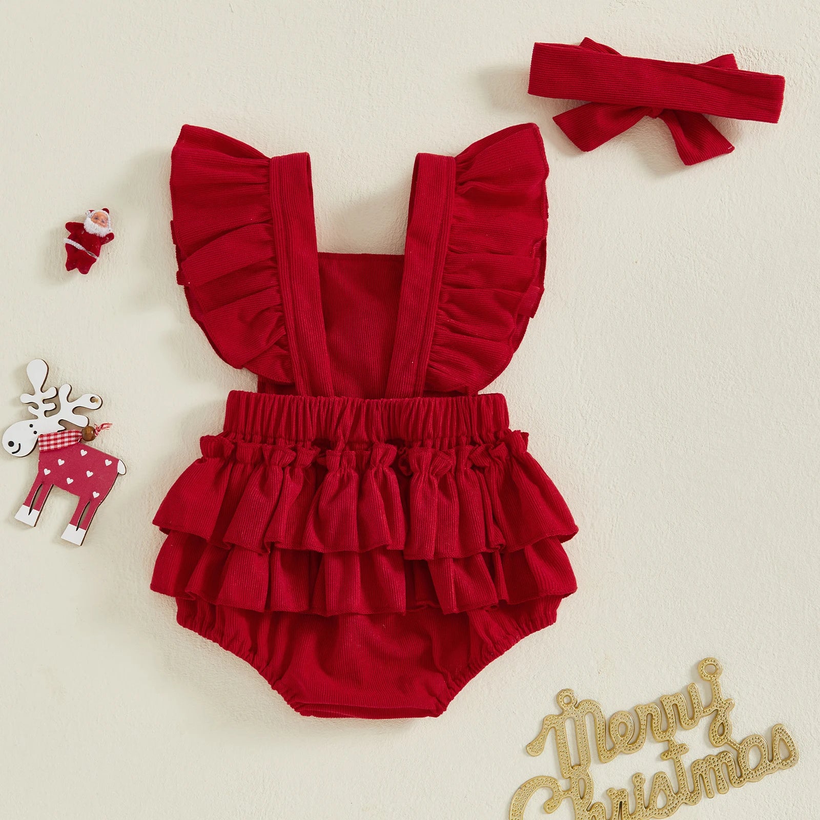 Mini Elk Christmas Romper Set