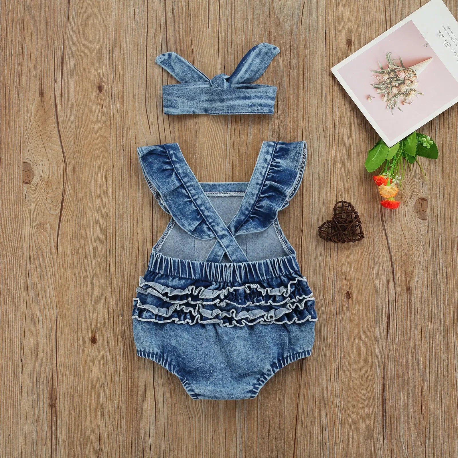 Mini Rainbow Denim Romper Set