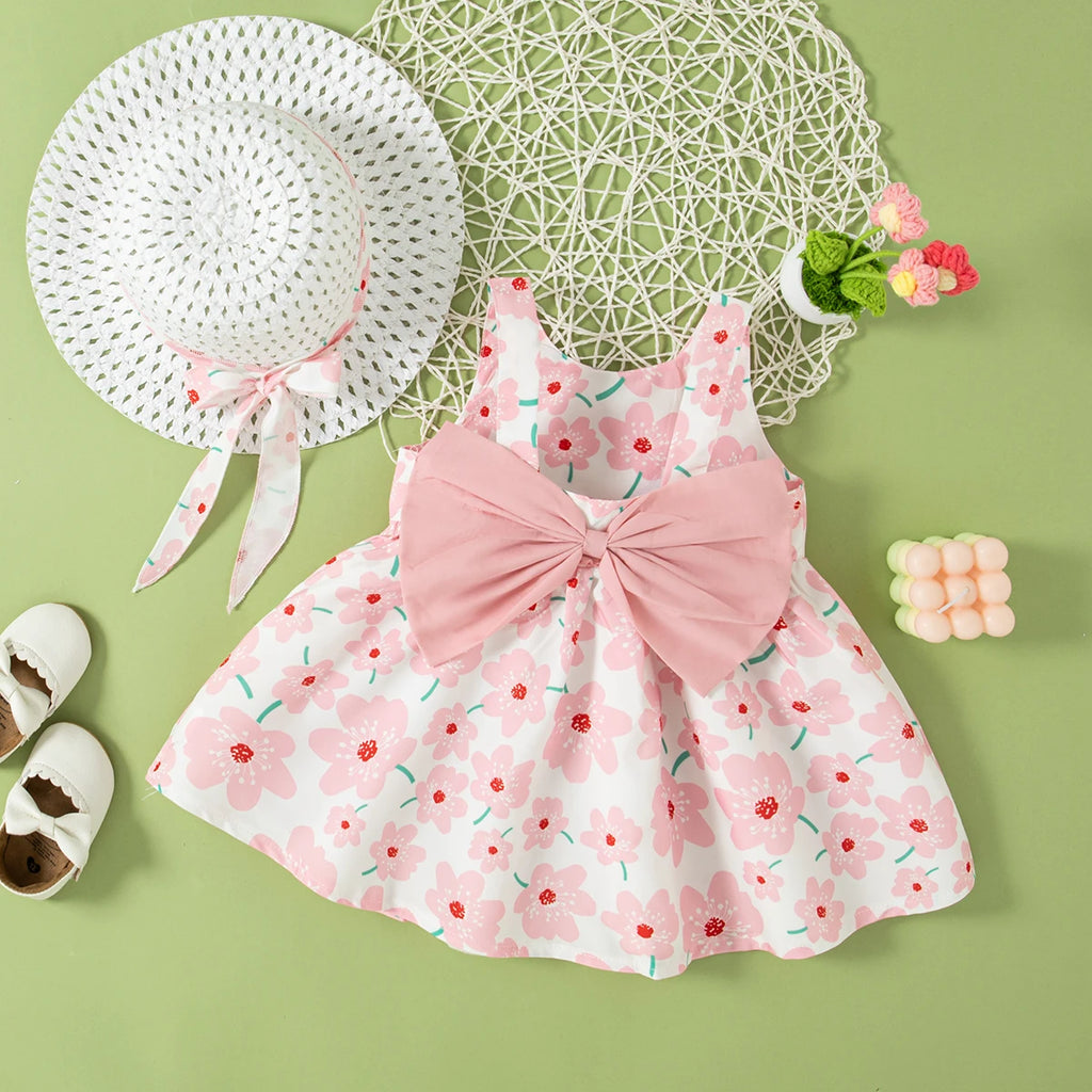 Mini Floral Bow Dress & Hat Set