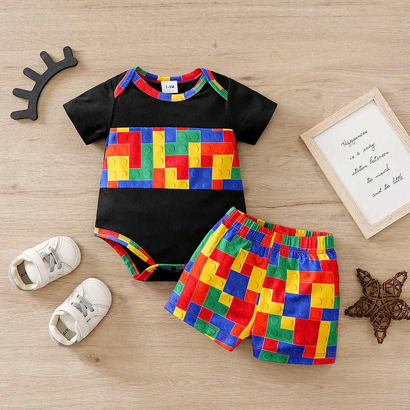 Mini Summer Block Print Romper