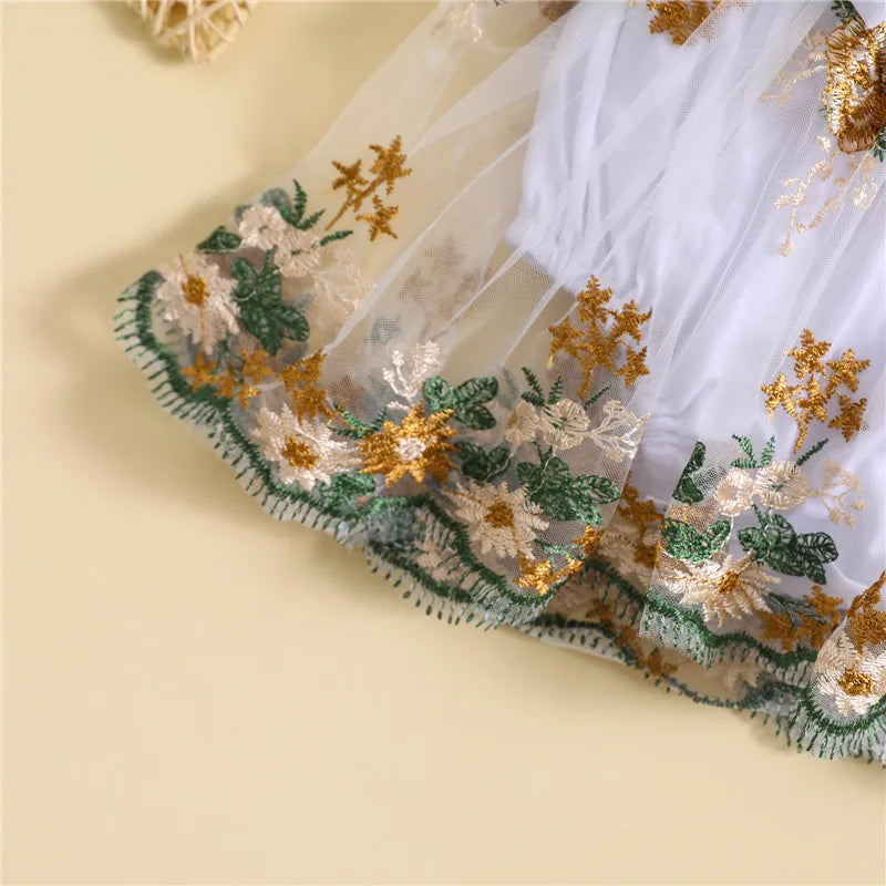 Mini Floral Embroidered Romper Set