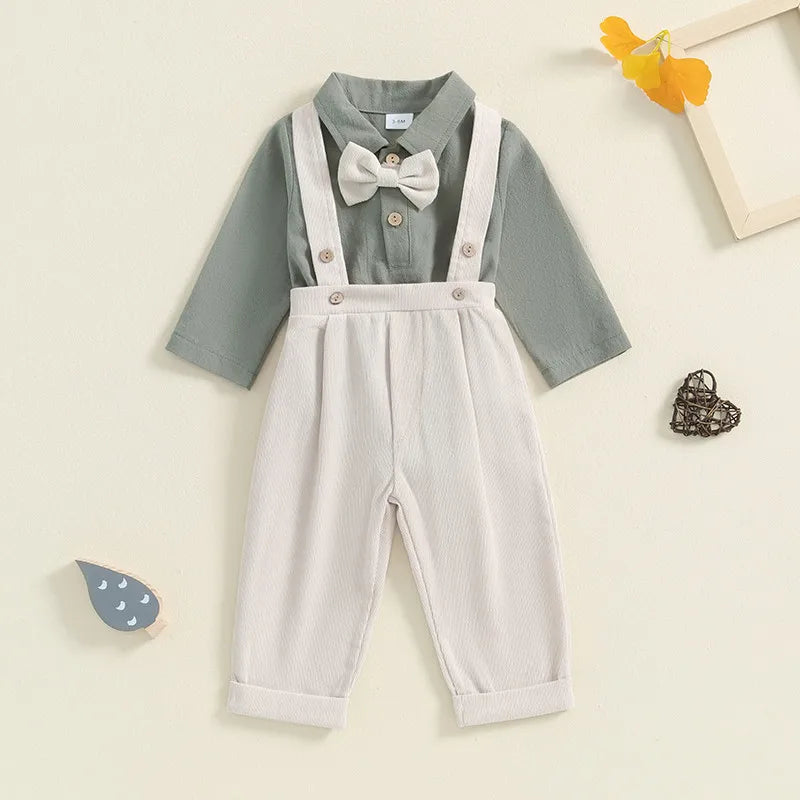Mini Bow Tie Suspender Romper Set