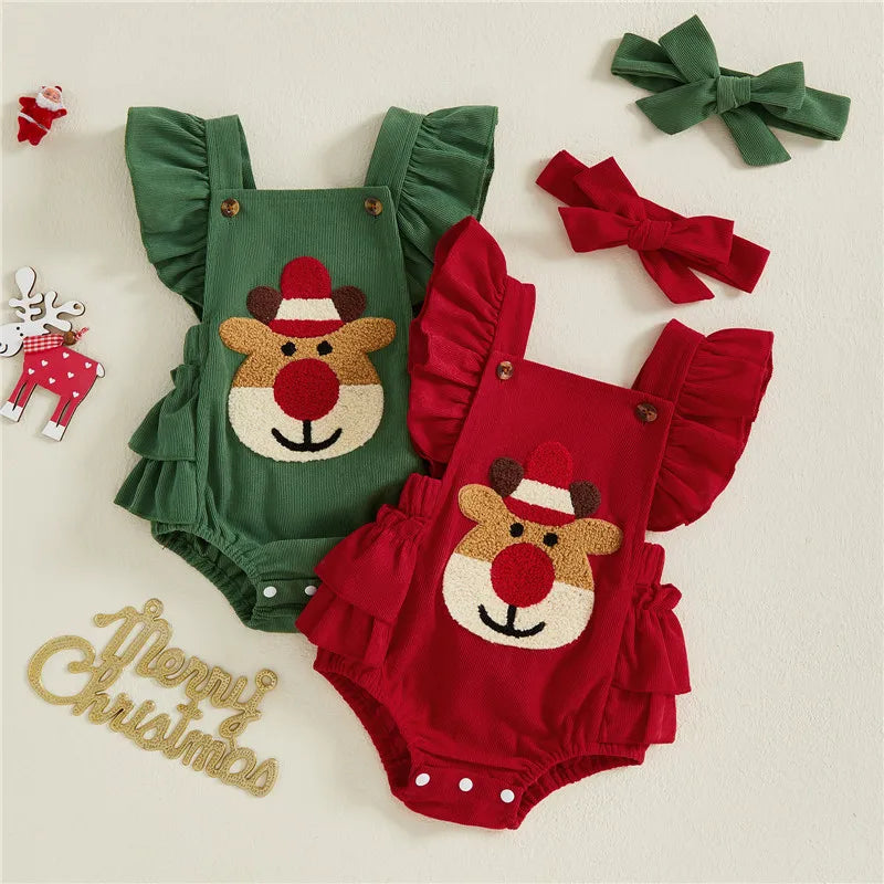 Mini Elk Christmas Romper Set