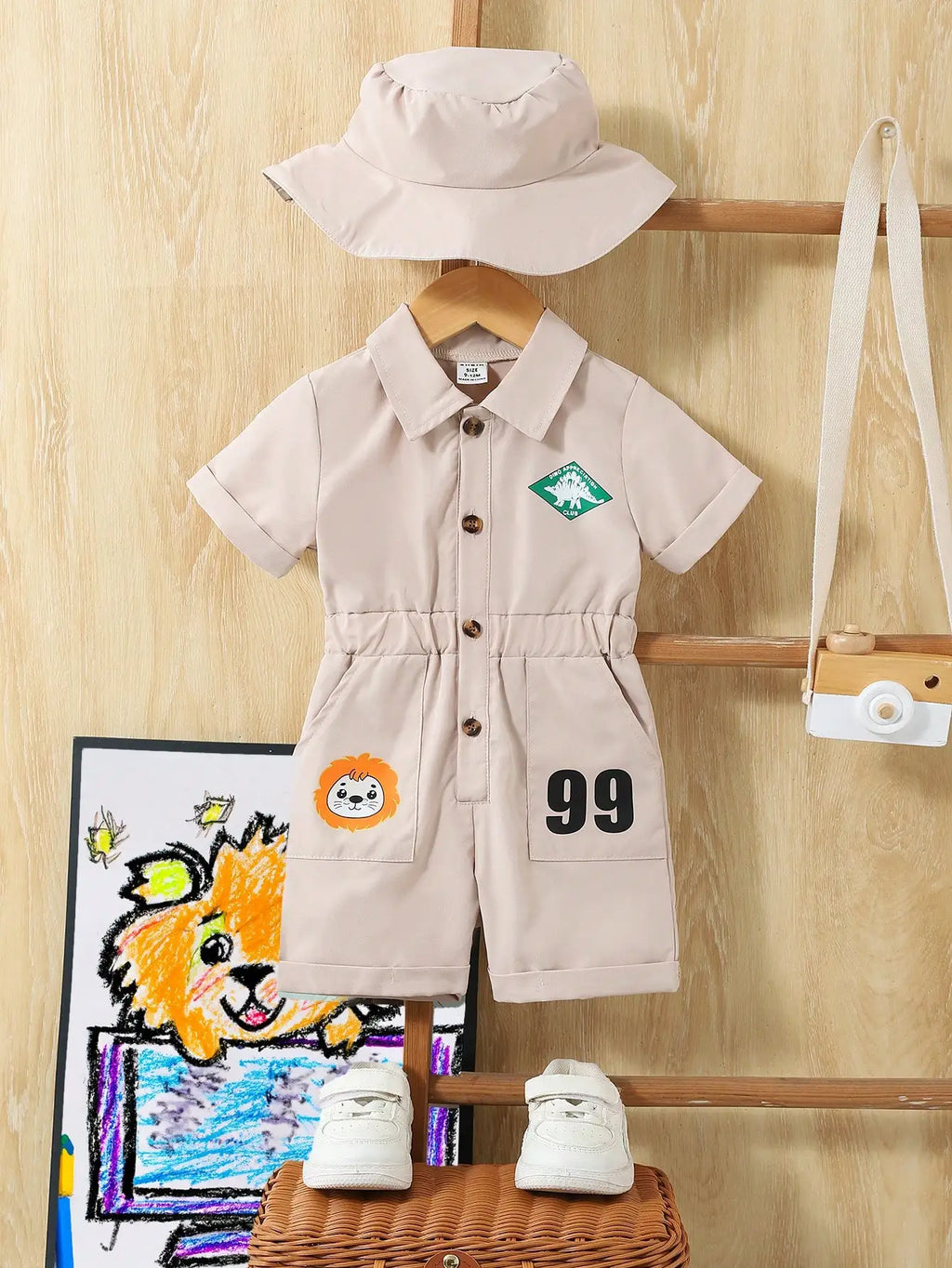 Mini Cartoon Lapel Romper Set