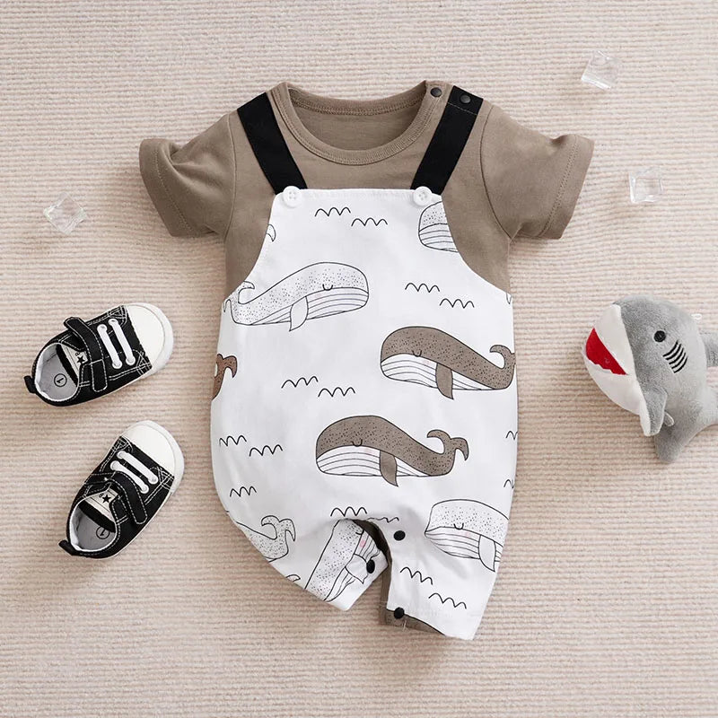 Mini Whale Suspender Romper