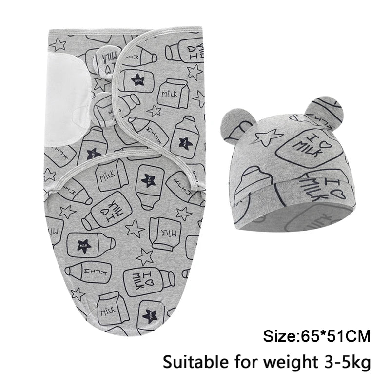 Mini Cartoon Swaddle & Hat Set