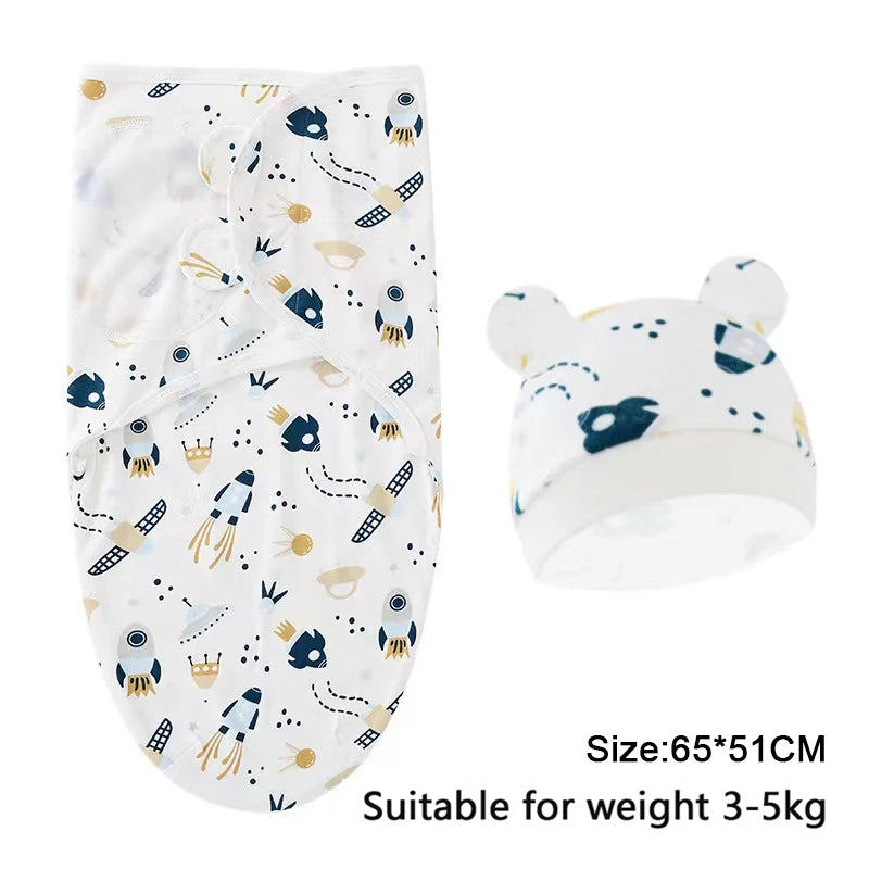Mini Cartoon Swaddle & Hat Set