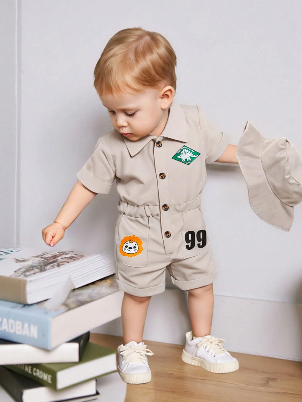 Mini Cartoon Lapel Romper Set