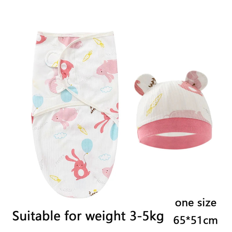Mini Cartoon Swaddle & Hat Set