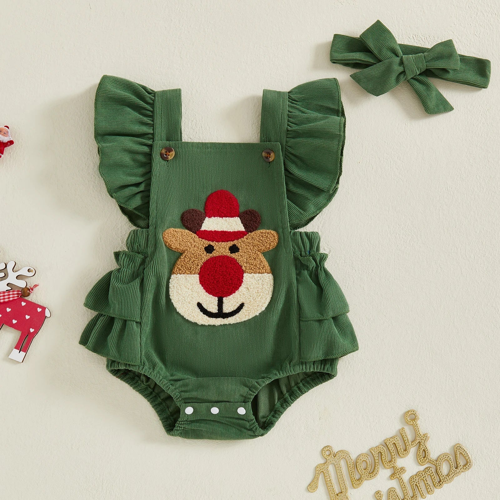 Mini Elk Christmas Romper Set