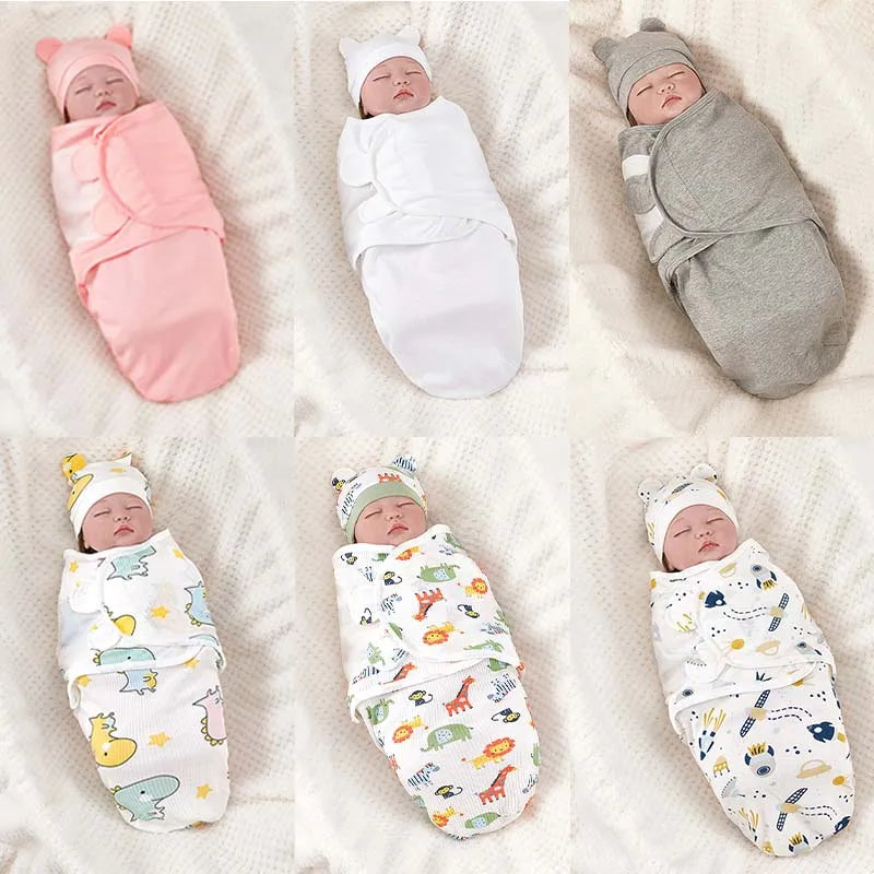 Mini Cartoon Swaddle & Hat Set