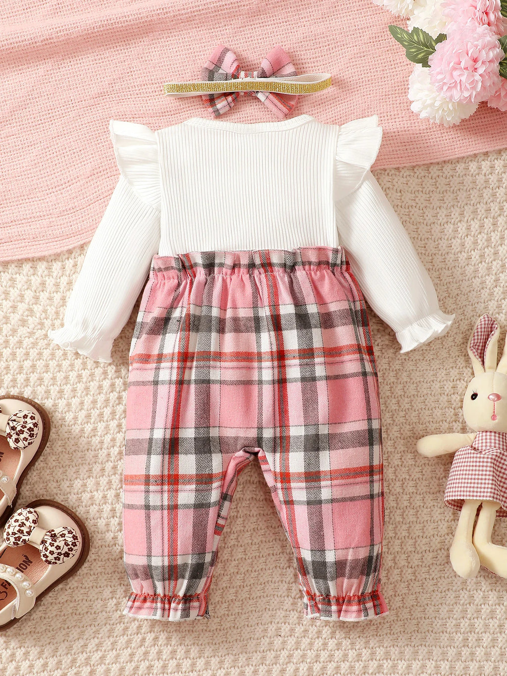 Mini Check Flutter Sleeve Jumpsuit Set