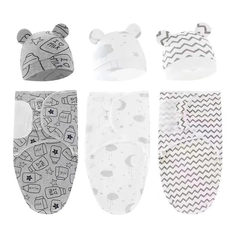 Mini Cartoon Swaddle & Hat Set